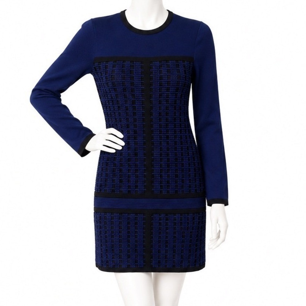 Reiss Elsie Long Sleeve Knit Mini Dress Women's XS Black Blue Business Office